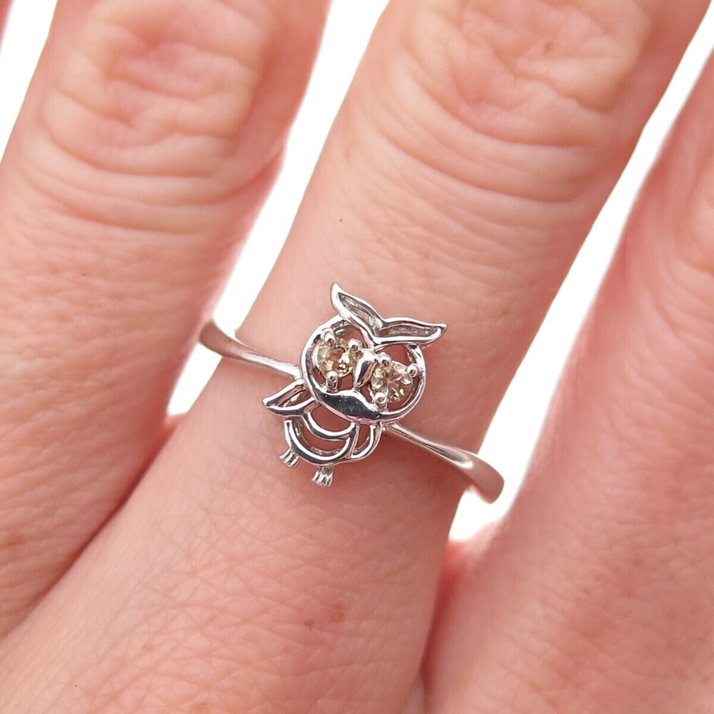 Ross Simons 925 Sterling Silver Real Smoky Quartz Wise Owl Ring Size 7